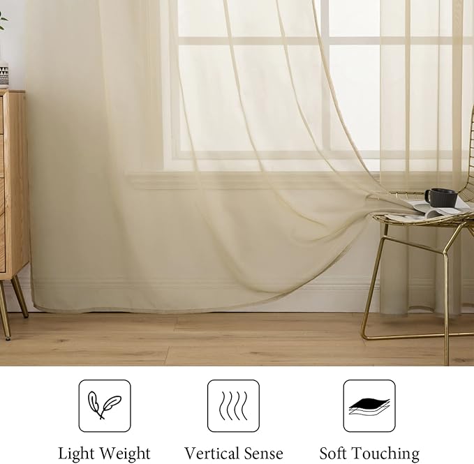 MIULEE 2 Panels Sheer Curtains for Living Room 54 X 108 Inches Beige | Window - Image 4