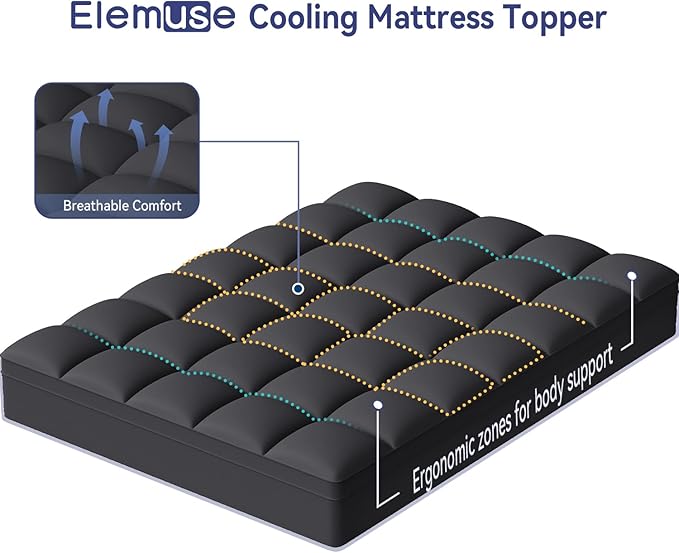 ELEMUSE King Black Mattress Topper for Back Pain, Extra Thick Mattress Pad Cover, Plush Soft Pillowtop with Elastic Deep Pocket, Overfilled Down Alternative Filling