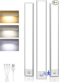 Under Cabinet Lighting Wireless,Rechargeable Battery Motion Sensor Light Indoor,LED Closet Lights USB Charging,3 Color Dimmable Under Cabinet Lights for Kitchen, Cabinet, Wardrobe (3 Pcs)12in