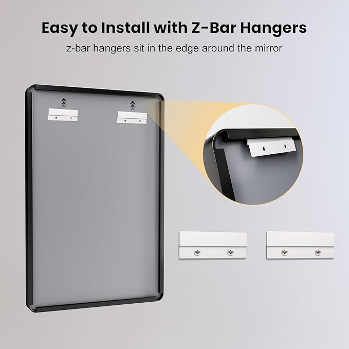 LOAAO 38x38 Inch Black Metal Framed Bathroom Mirror for Wall, Matte Black Bathroom Vanity Mirror Farmhouse, Large Rounded Rectangle Mirror, Anti-Rust, Tempered Glass, Hangs Horizontally or Vertically