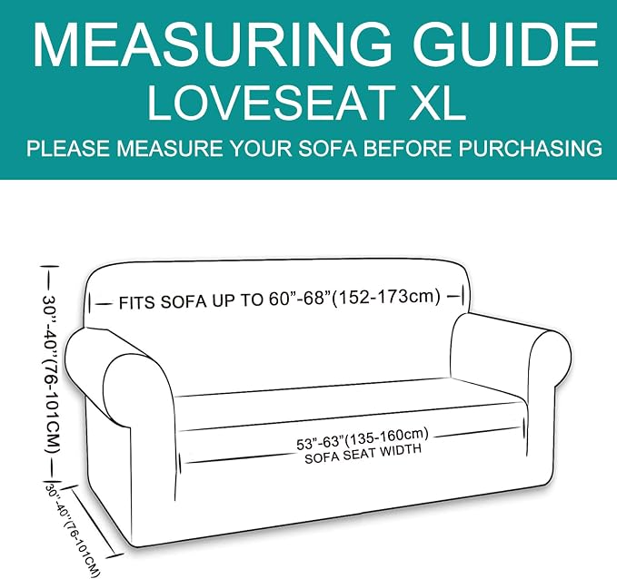 U-NICE HOME Oversized Stretch Loveseat Couch Cover, Cyan | 2 Cushion Sofa - Image 6