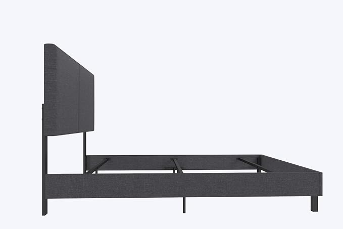DHP Janford Upholstered Bed, Chic Grey Linen Platform Queen Bed with Modern Headboard, Sturdy Wood and Metal Frame