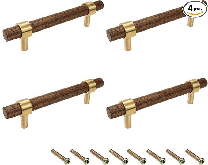 Drawer 5.51"/140mm Pulls Brass Walnut Kitchen Wardrobe Cabinet Hardware Pull Handle with Screw, 4Pcs