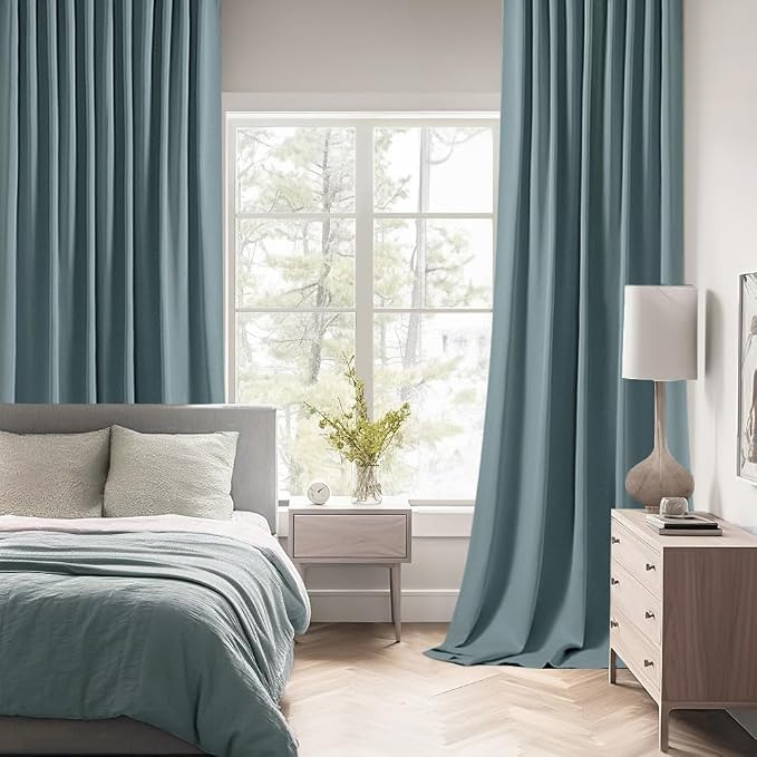 MIULEE Greyish Blue Back Tab Blackout Curtains 52x120 Inch Long 2 Panel Set | - Image 2