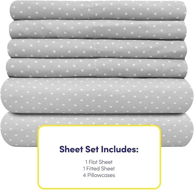 King Size Bed Sheets - 6 Piece 1500 Supreme Collection Fine Brushed Microfiber Deep Pocket King Sheet Set Bedding - 2 Extra Pillow Cases, Great Value, King, Dot Gray