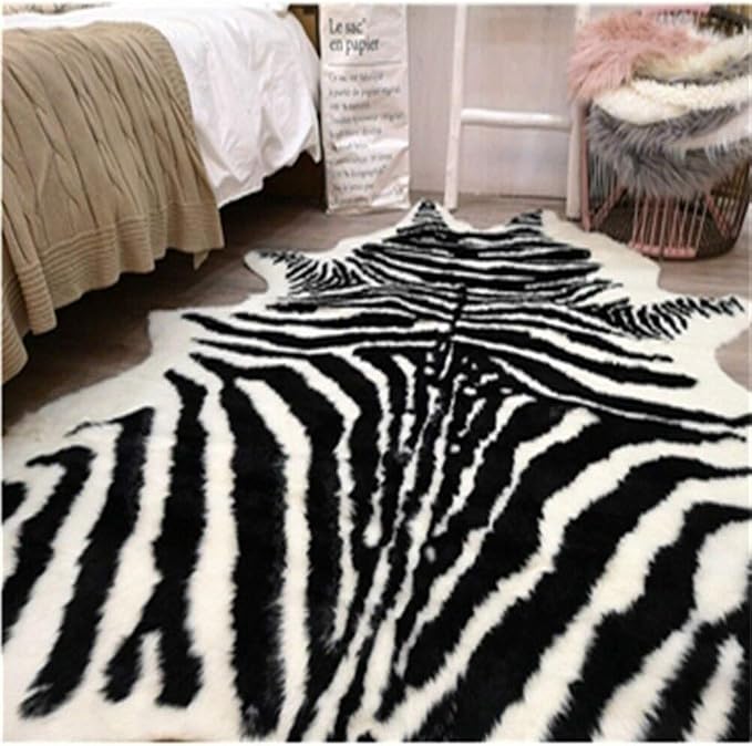 Zebra Print Rug Faux Animal Cowhide Skin Area Rug Leather Carpet Mat Large Size - Image 5