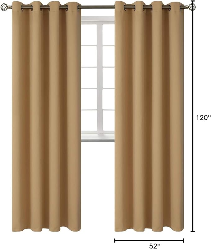 BGment Blackout Curtains - Grommet Thermal Insulated Room Darkening Bedroom and Living Room Curtains, Set of 2 Panels (52 x 120 Inch, Khaki)