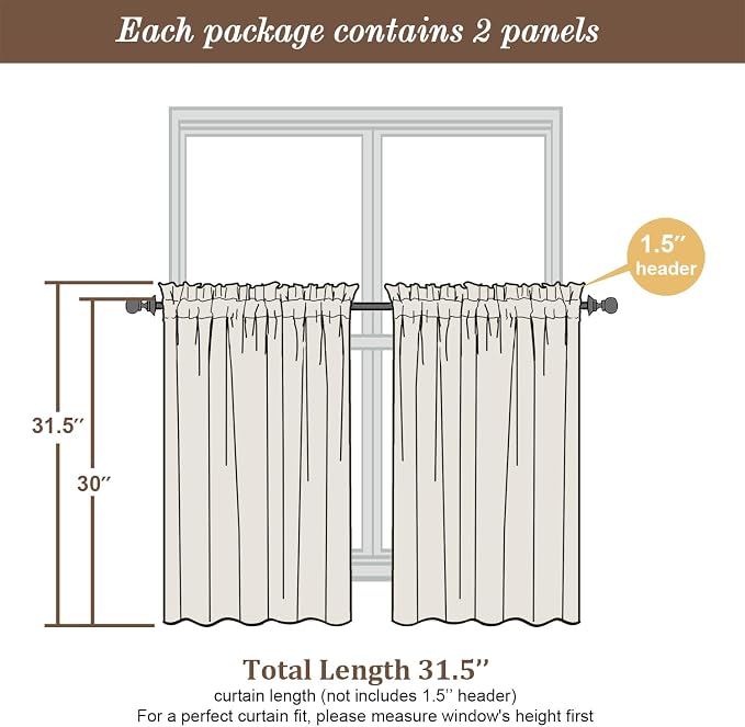 Chyhomenyc Lemon Sheer Curtains 30 inch Length 2 Panels, Light Filtering Voile - Image 7