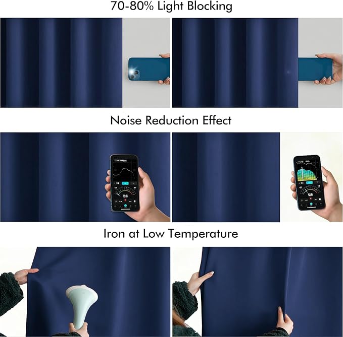 MIULEE Navy Blue Back Tab Blackout Curtains 52x120 Inch Long 2 Panels Set | Rod - Image 5
