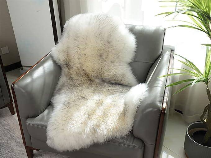 HUAHOO Premium Genuine Sheepskin Rug White Grey Real Australia Sheepskin - Image 2