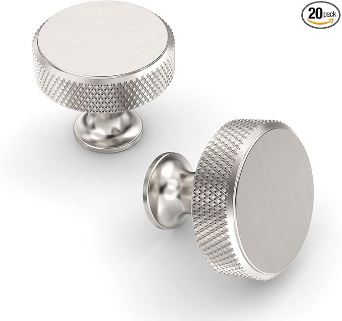 Asidrama 20 Pack Brushed Satin Nickel Kitchen Cabinet Knobs Knurled Dresser Knob Drawer Knobs Cabinet Hardware Aluminum Knob for Dresser Drawers