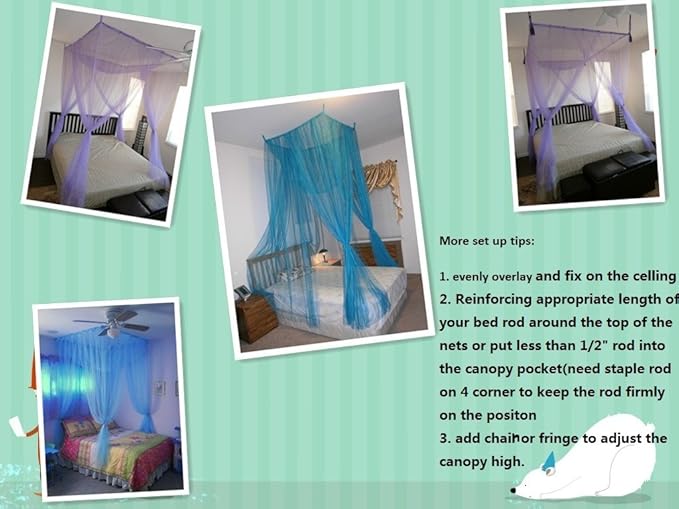 OctoRose Four Post Mosquito Net for Bed Canopy -Fits Queen, King, California King Beds-Indoor & Outdoor Use- Cream