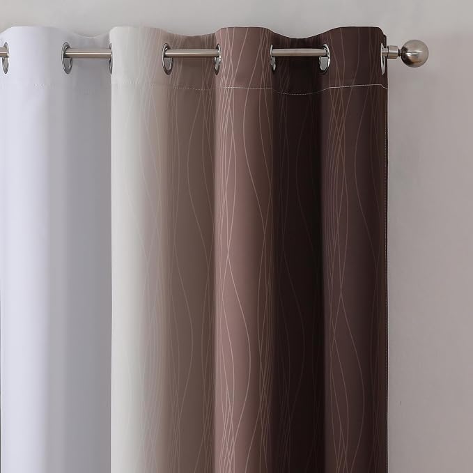 Brown and Greyish White Blackout Curtains 52x108 2 Panels | Ombre Curtains - Image 4