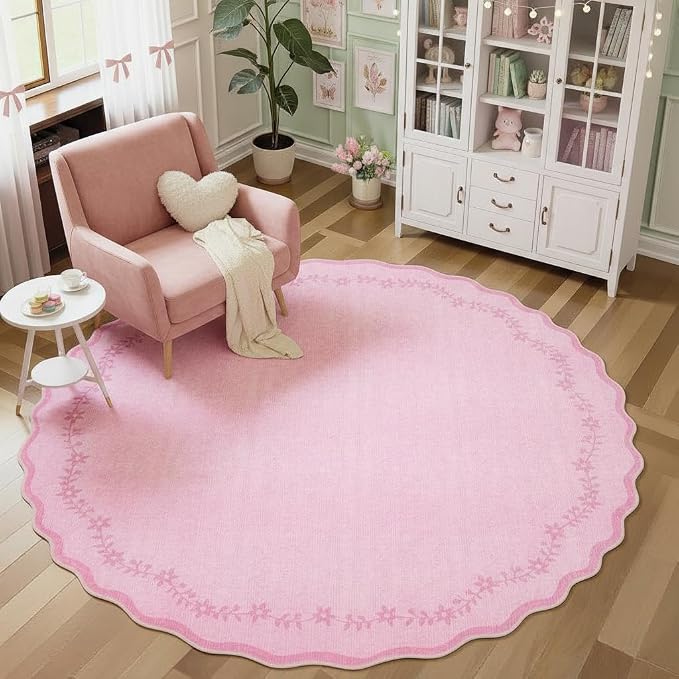GarveeHome Round Rugs 6ft Scalloped Washable Circle Rug by GarveeHome
