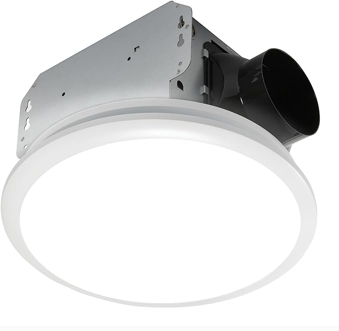 Homewerks 7141-80 Bathroom Fan Integrated LED Light Ceiling Mount Exhaust Ventilation 1.1 Sones 80 CFM, White