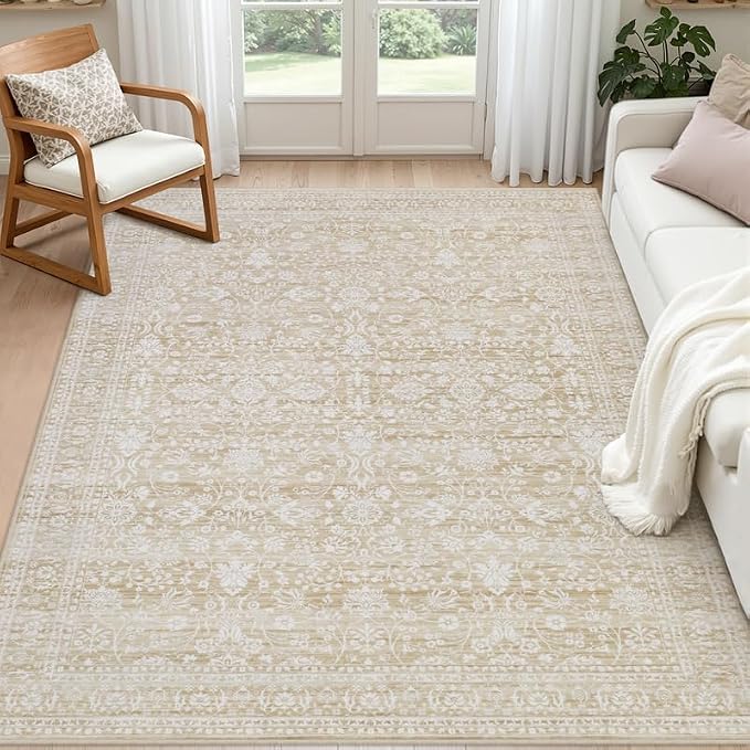 5x7 Area Rugs Living Room: Bedroom Washable Carpet Natural Beige | Large by Luxturiy