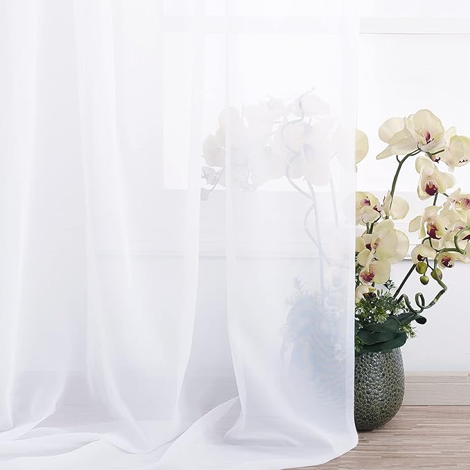 NICETOWN White Sheer Window Scarf 216 inch Extra Long 2 Panels, Soft Voile Textured Bed Canopy Scarf Curtains for Event Designs/Home Decor, 60 inches Wide,