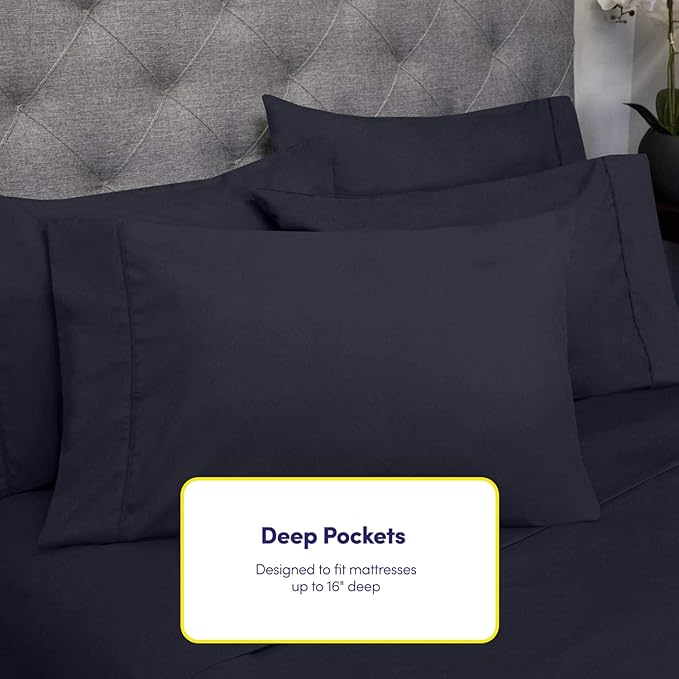 Sweet Home Collection 6 Piece 1500 Supreme Collection Brushed Microfiber Deep Pocket Sheet Set-2 Extra Pillow Cases, Great Value, Rv Short Queen, Navy