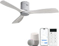 Sofucor 52 Inch Smart Ceiling Fan Without Lights Flush Mount Solid Wood Ceiling Fan with Alexa/Google Assistant/APP/Remote Control-Modern Outdoor Ceiling Fans No Light for Bedroom/Patio, Silver Grey