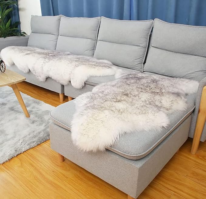 HUAHOO Premium Genuine Sheepskin Rug White Grey Real Australia Sheepskin - Image 3