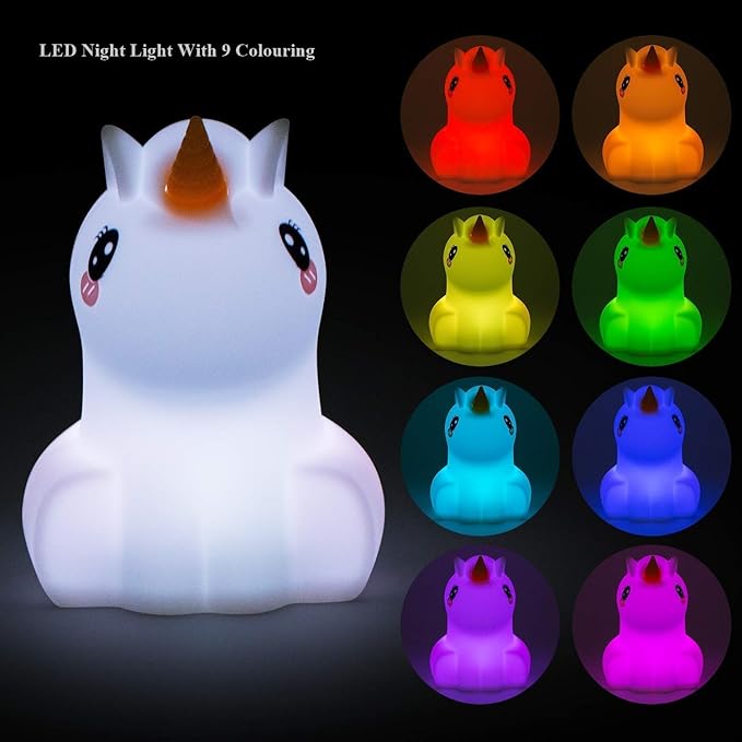 Night Light for Kids Silicone Unicorn Night Light 9 Colors Baby Light Bedside Lamp Rechargeable Remote LED Children Night Light for Toddlers/Boys/Girls/Adults/Bedroom/Bathroom/Outdoor