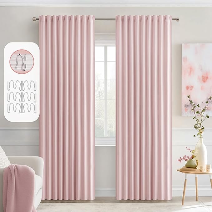 MIULEE Light Pink Back Tab Blackout Curtains 52x84 Inch Length 2 Panels Set | by MIULEE