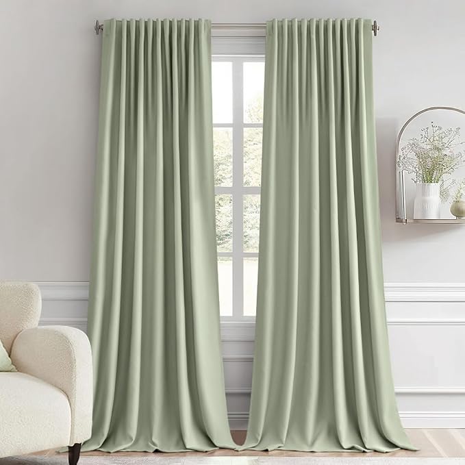 MIULEE Sage Green Back Tab Blackout Curtains 66x96 Inch Length 2 Panels Set | by MIULEE
