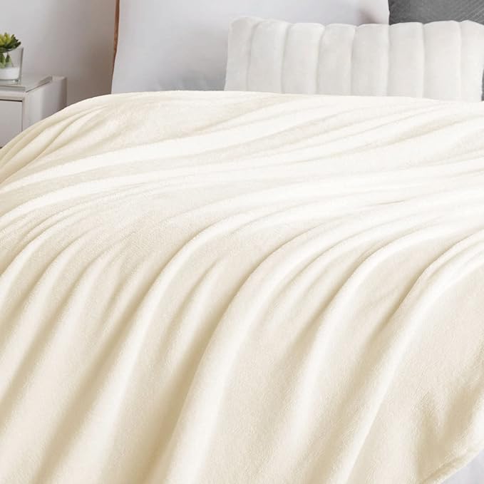 Walensee Fleece Blanket Plush Throw Fuzzy Lightweight (Queen Size 90x90 Cream) Super Soft Microfiber Flannel Blankets for Couch, Bed, Sofa Ultra Luxurious Warm and Cozy for All Seasons