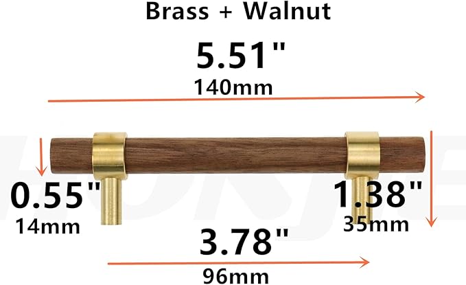 Drawer 5.51"/140mm Pulls Brass Walnut Kitchen Wardrobe Cabinet Hardware Pull Handle with Screw, 4Pcs