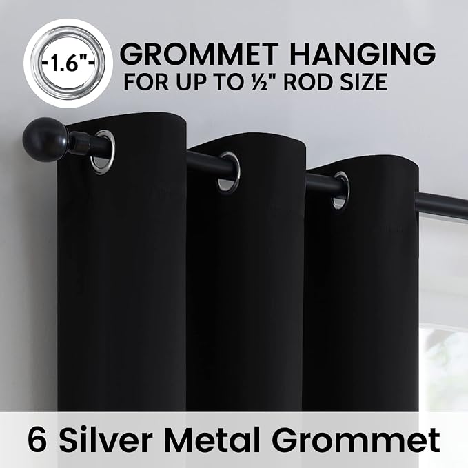 SimpleHome Black 100% Blackout Curtains Room Darkening Living Room 63 Inch | - Image 6