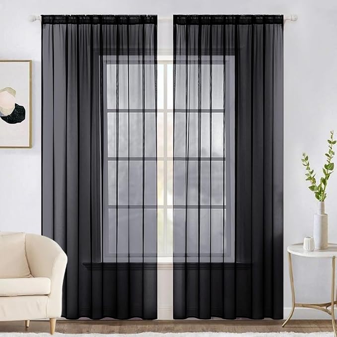 MIULEE 2 Panels Sheer Curtains for Living Room 54 X 96 Inches Black | Window by MIULEE