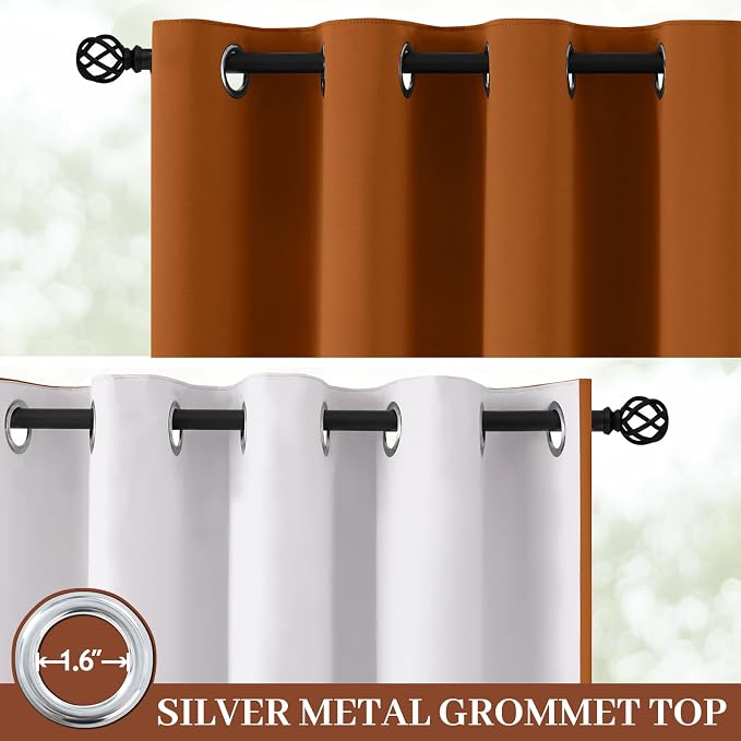 Yakamok Burnt Orange 100% Blackout Curtains 63 Inches Long 50" Wide 2 PCS | - Image 2