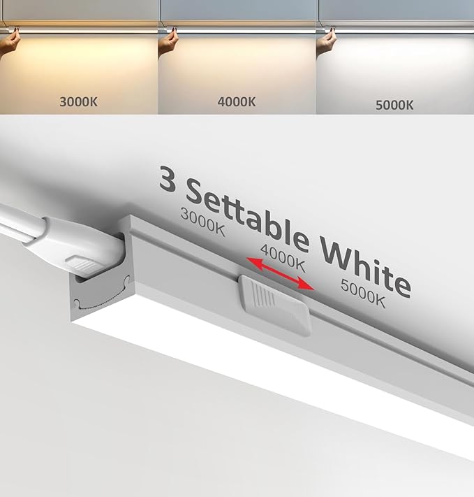 Under Cabinet Lighting Plug in, 16 Inch 4 Pcs, Linkable AC120V 3CCT 3000K/4000K/5000K Ultra Slim, LED Under Cabinet Lights for Counter Light, Kitchen, Shelf, Sink, Workshop, Desk, White