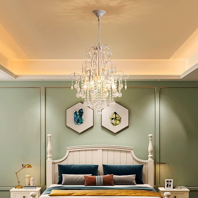 WUZUPS Crystal Chandelier 5-Light Pendant Ceiling Light Modern Lighting Fixture for Bedroom Hallway Bar Kitchen Bathroom, H 22.6'' x W 19.2'', E12 Base, White