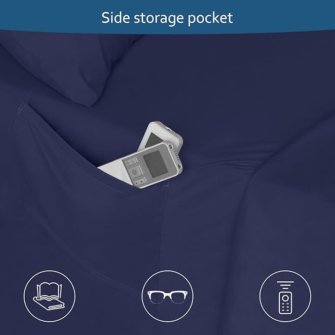 Full Sheet Set for Air Mattress - Deep Pocket Full Size Bed Set - Sheets with Pockets on Side - Easily Fits Extra Deep 16 in to 24 in Pillow Top Air Mattress - Navy Blue
