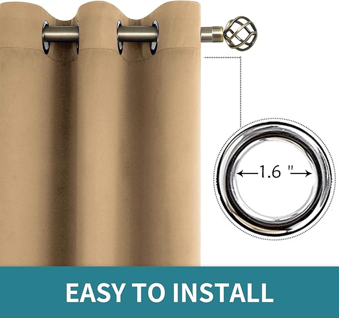 BGment Blackout Curtains for Living Room - Grommet Thermal Insulated Room Darkening Curtains for Bedroom, 2 Panels of 52 x 54 Inch, Khaki