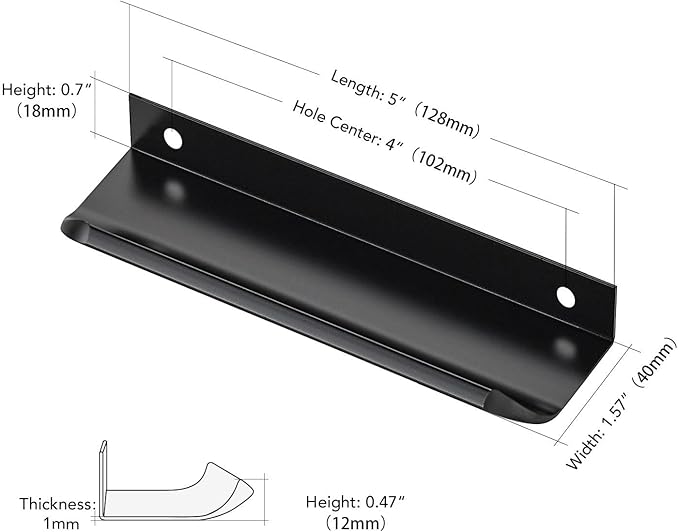 Ravinte Hardware 30 Pack Black Cabinet Handles, 5 Inch (128mm) Finger Edge Pulls, 4 Inch Hole Center, Finger Pulls for Cabinets