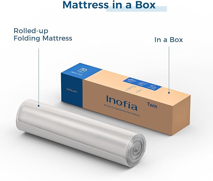 Inofia Queen Folding Mattress, 6 Inch Trifold Memory Foam Mattress with Ultra Soft Removable Cover, Foldable & Portable Queen Size Bed (78" x 58" x 6")