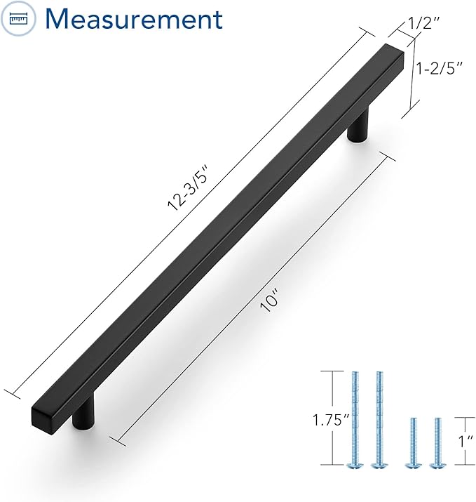 Ravinte Cabinet Handles 15 Pack - 10 Inch Matte Black Square Pulls, Kitchen Hardware 12-1/2 Inch Overall Length, Drawer Pulls