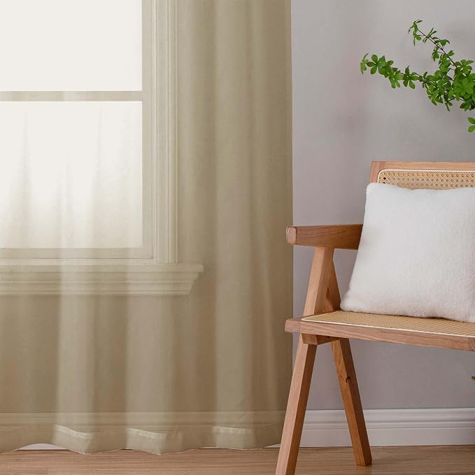 Taupe Sheer Curtains for Bedroom Living Room 45 Inch Length 2 Panels, Soft Airy - Image 9