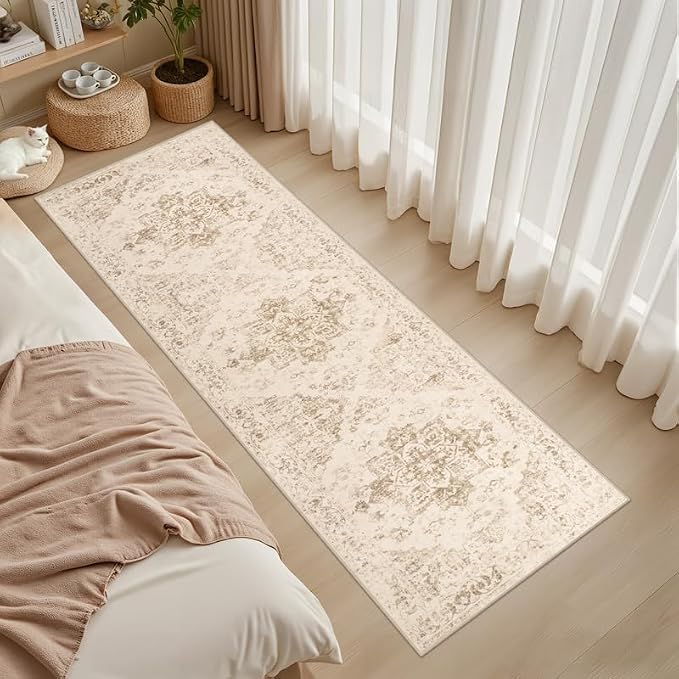 2'6''x8' Hallway Washable Runner Rug: Kitchen Carpet Beige/Ivory | Vintage Boho - Image 3