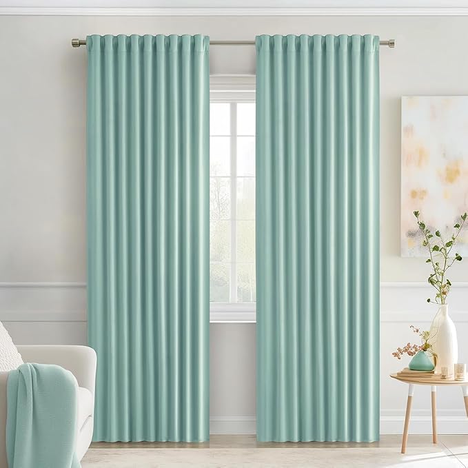MIULEE Aqua Back Tab Blackout Curtains 52x84 Inch Length 2 Panels Set | Rod by MIULEE