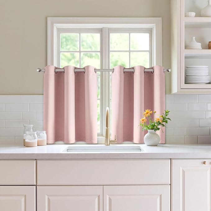 MIULEE Blackout Curtains for Bedroom 2 Panels 40 x 36 Inch Long Pink | Thermal - Image 2