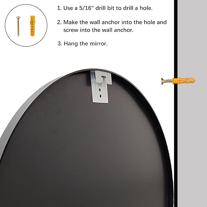 Black Circle Mirror, Round Bathroom Mirror 20 inch, Round Wall Mirror Metal Frame, Circle Mirrors for Bathroom, Vanity, Bedroom, Hallway.
