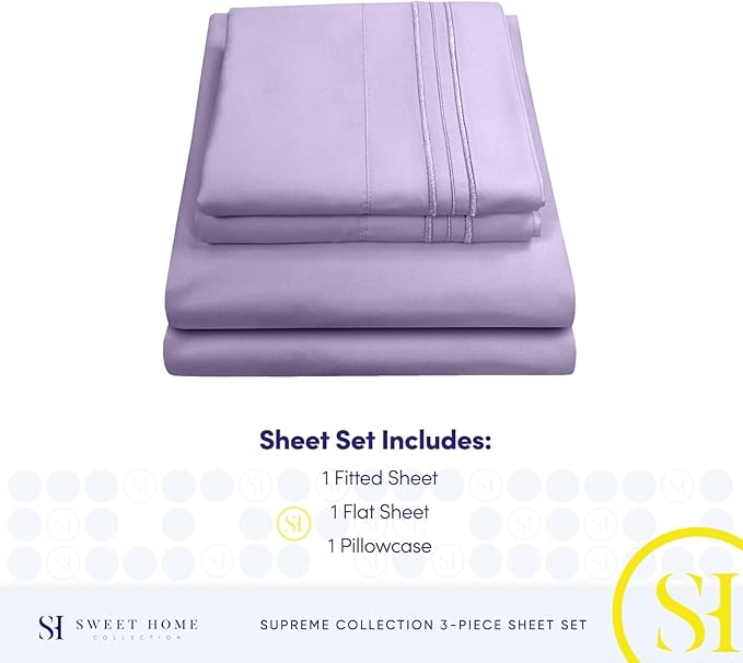 Twin Sheets - Breathable Luxury Sheets with Full Elastic & Secure Corner Straps Built In - 1800 Supreme Collection Extra Soft Deep Pocket Bedding Set, Sheet Set, Twin, Lavender