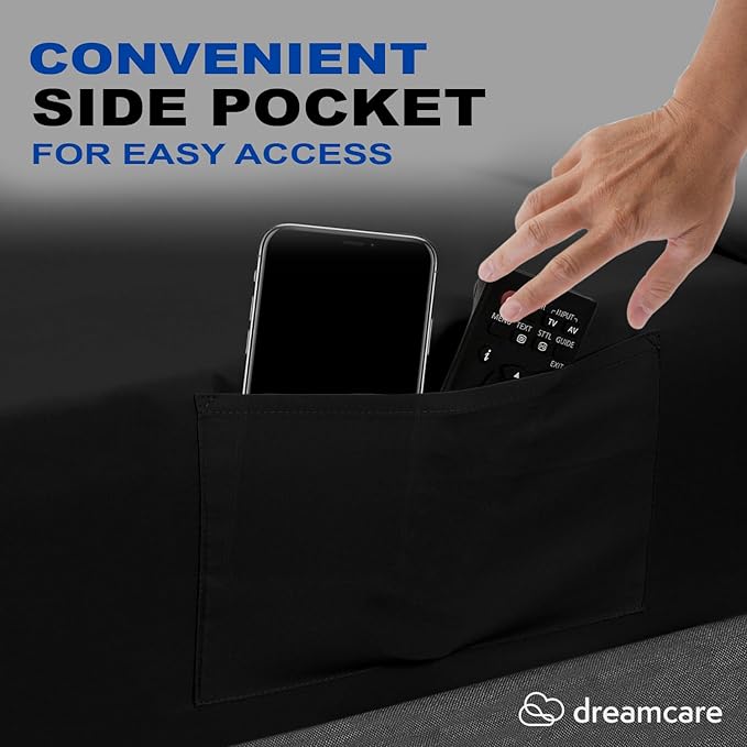 DREAMCARE Full Size Sheets - Cooling Bed Sheets - 4pcs Set - up to 15" Deep Pocket Full Sheet Set - Sheets Full Size Bed - Soft & Long Lasting 100% Fine Brushed Polyester with Side Pocket - Black