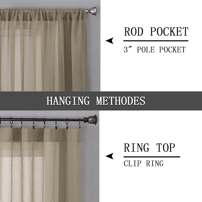 Tollpiz Sheer Tier Curtain Linen Textured Half Kitchen Curtains Sheer Light - Image 5