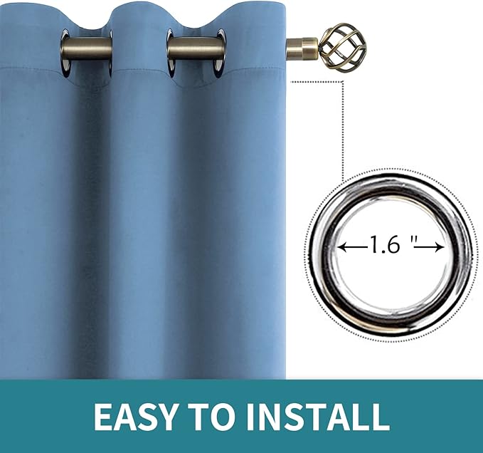 BGment Blackout Curtains for Bedroom - Grommet Thermal Insulated Room Darkening Curtains for Living Room, Set of 2 Panels (42 x 63 Inch, Faded Denim)