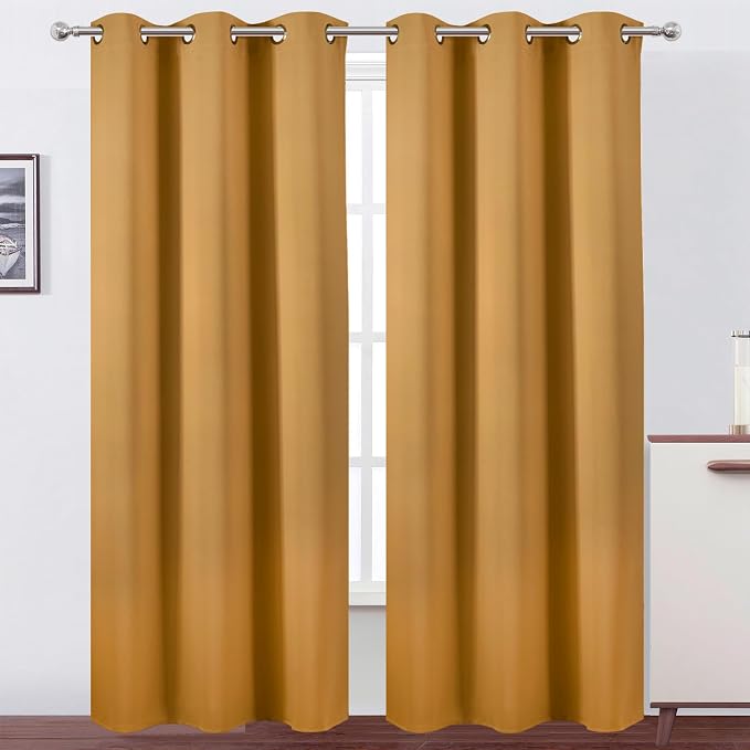 Mustard Yellow Thermal Blackout Curtains/42 x 95 Inch/Set of 2 Panels Room by Lemomo