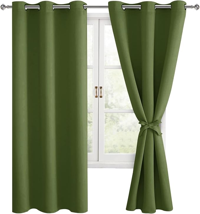 Room Darkening Curtains for Bedroom Olive Green 42x63 Inch 2 Panels | Thermal - Image 8
